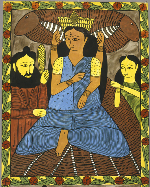 Detail of Snake Goddess scroll painting by Gurupada Chitrakar.